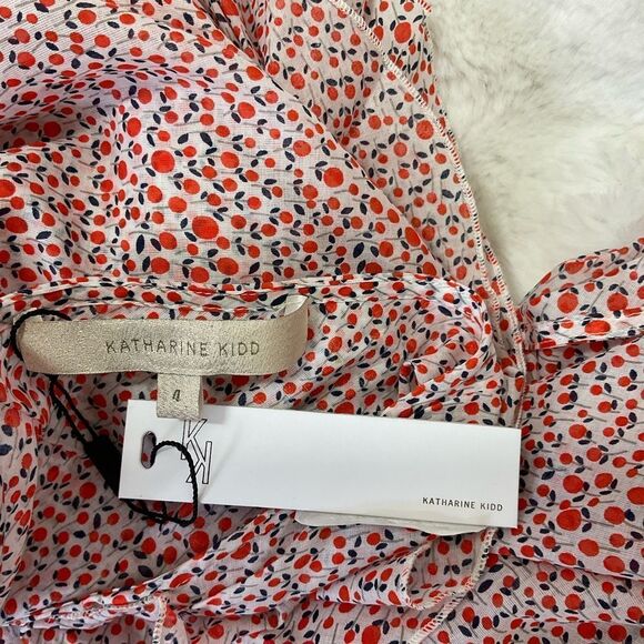 New Katharine Kidd Lilya White Orange Tulip Print Ruffle Front Slit Midi Skirt 4 - Picture 7 of 13